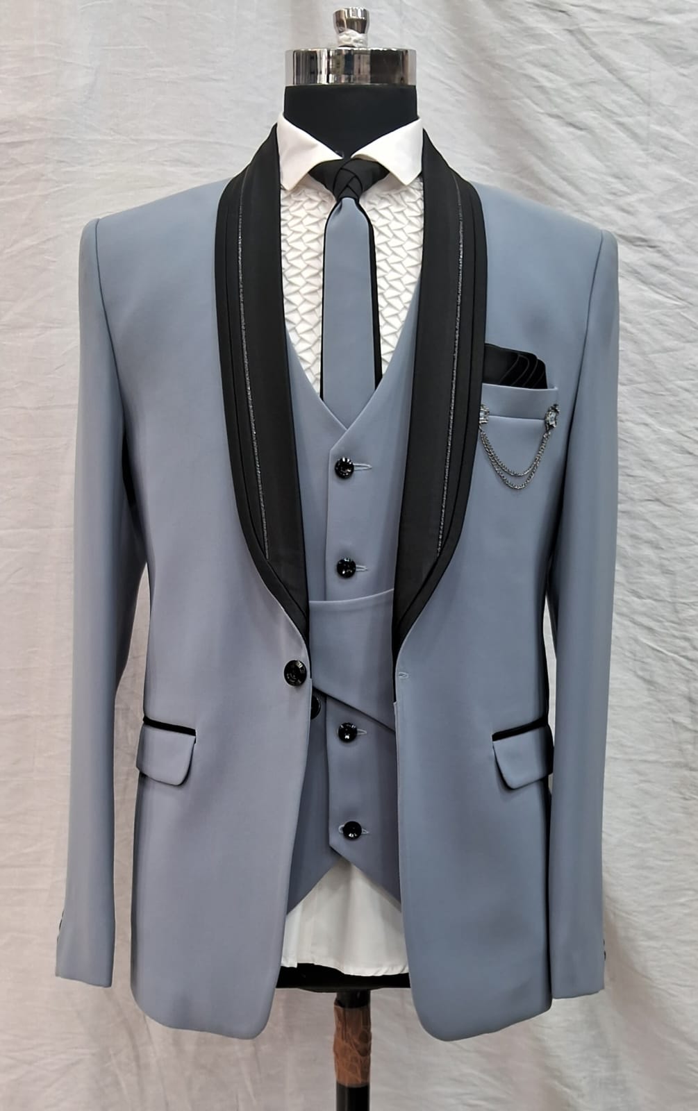 Plain Men Wedding Powder Blue 5 Piece Suit